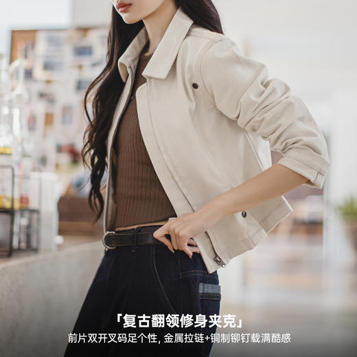 马登巴恩风白色收腰夹克小个子老钱风工装外套Vintage上衣春秋女 商品图2