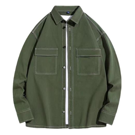 红览美式重磅纯棉工装长袖衬衫男款港风休闲设计感衬衣外套宽松男装AL914 商品图4