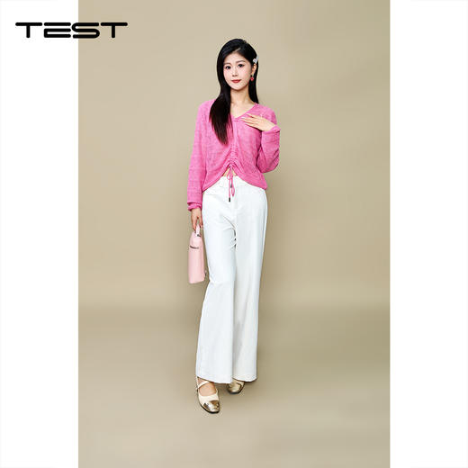 秋上新抽绳设计 V 领长袖宽松版型针织衫1253101 商品图0