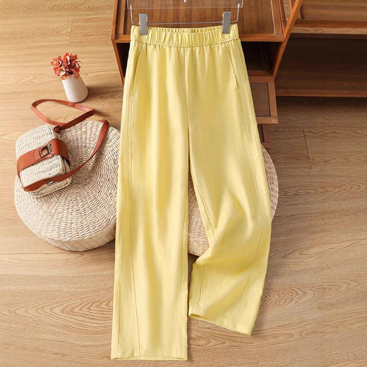 百媚生 天丝亚麻阔腿裤女薄款高腰显瘦直筒裤8916 商品图3