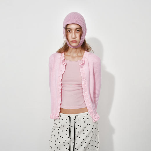 NUTH羊毛混纺正肩短款修身显瘦针织开衫女 深咖色/粉色/奶油白色 商品图3