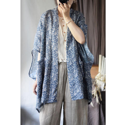 雀说原创夏季设计款无袖松弛感苎麻印花国风复古坎肩马甲AL2480 商品图2