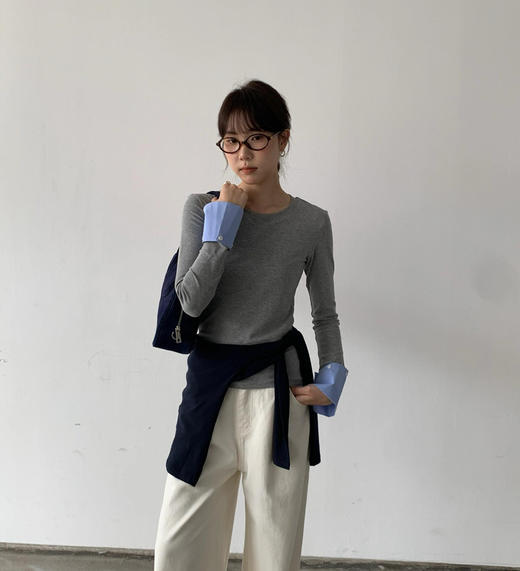 韩国订单拼接袖T恤打底衫08181 商品图5