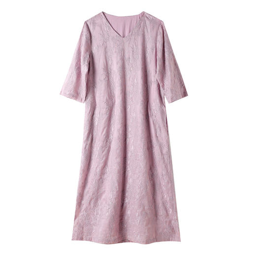 丁摩 纯棉原创重工刺绣V领连衣裙七分袖文艺复古宽松中长A字裙S505 商品图4