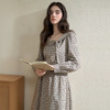 西遇复古减龄蝴蝶结系带格纹连衣裙女秋季高腰显瘦长袖长裙V2951224 商品缩略图4
