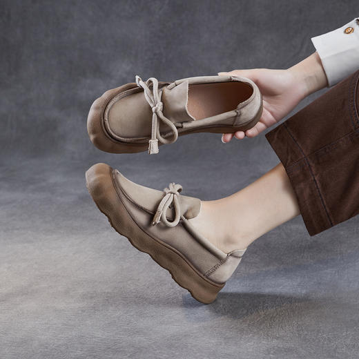 头层牛皮复古系带女鞋，圆头软底软皮中年妈妈森系单鞋ZM258565 商品图2