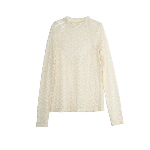 谜底蕾丝T恤长袖女2025秋新款复古文艺提花薄款内搭上衣257MT7858 商品图4