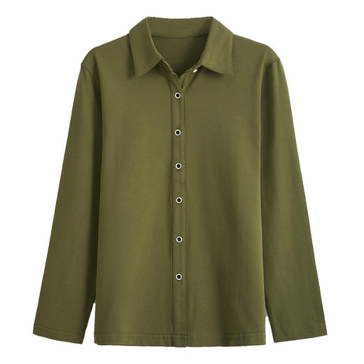 雀说新款纯色翻领长袖t恤女韩版纽扣纯棉Polo衫上衣AL9888 商品图4