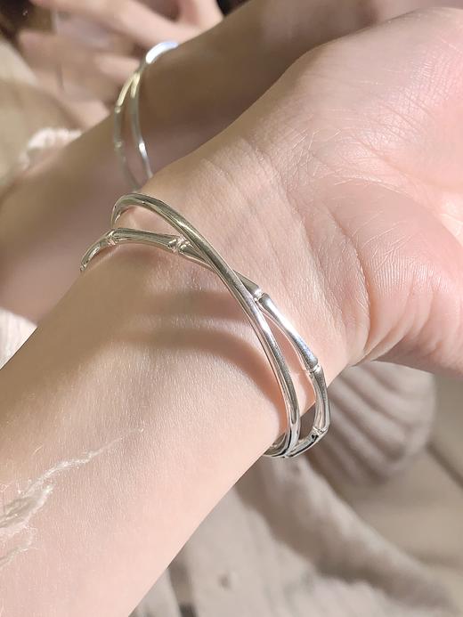 【999足银】卡蒂罗/KADER 竹愿常乐双环手镯 新中式大克重节节高升日常通勤光面素圈 简约百搭轻奢#好运配饰 商品图5