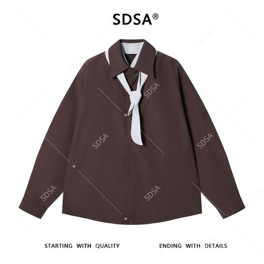 23643SDSA男士秋冬新款痞帅男装潮牌撞色领带长袖衬衫复古网红款衬衣 商品图1