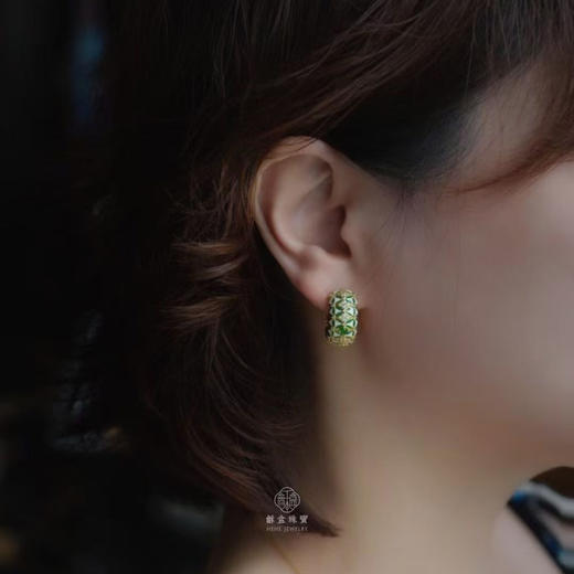 龢盒原创 翡翠马赛克银镶耳环戒指 商品图3
