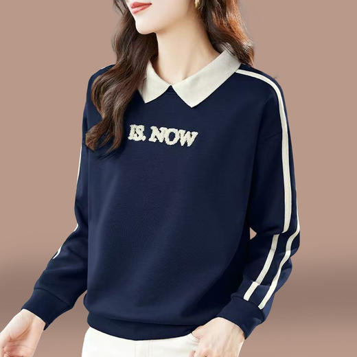 百媚生 polo领卫衣女款春秋刺绣长袖假两件上衣9921 商品图0