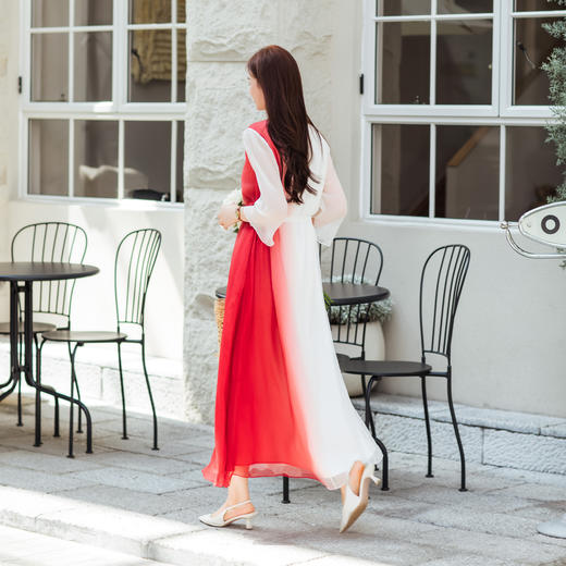 【林栖设计小店】【林栖推荐】锦鲤渐变色桑蚕丝连衣裙 夏季新款气质V领长裙N1953319 商品图2