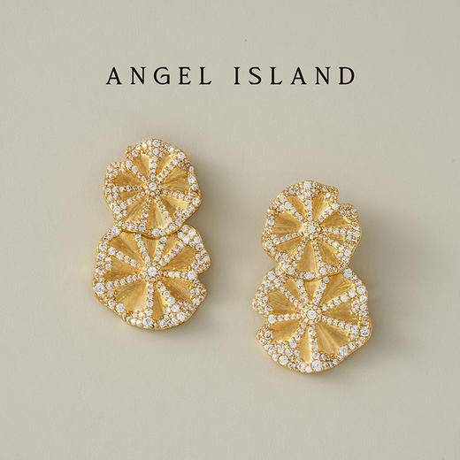 ANGEL ISLAND「雨荷」荷叶拉丝锆石耳钉 商品图7