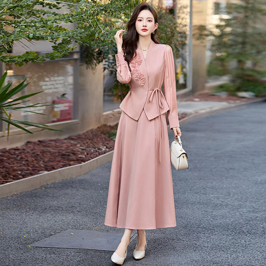 JX2513时尚休闲套装2025春夏新款时髦立体刺绣花朵外套半裙两件套 商品图0