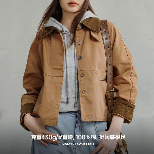 马登美式工装夹克美拉德灯芯绒拼接帆布外套宽松休闲翻领上衣秋女 商品图3