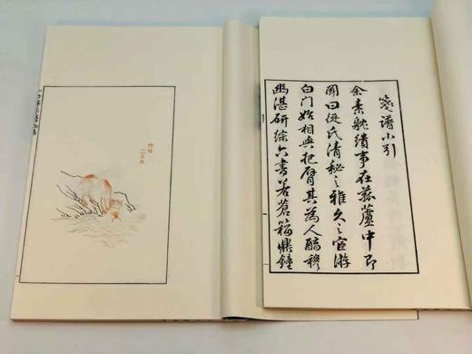 超值特惠！！《十竹斋笺谱》，胡正言编著，线装四册一函，尺寸：32*21.5*4.6cm，磁青纸封面，白棉纸内页，四眼装订，绫子包角，蓝布函套，西冷印社出版社2017年一版一印。

《萝轩变古笺谱》 商品图2