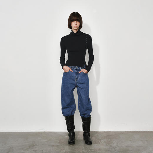 NUTH美利奴羊毛黑色高领修身薄款斜门襟长袖针织打底衫女 商品图5