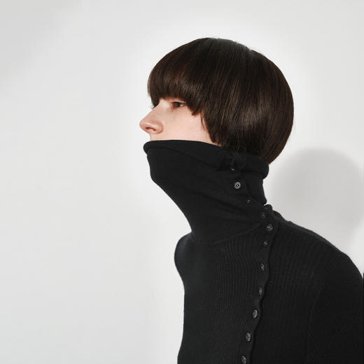 NUTH美利奴羊毛黑色高领修身薄款斜门襟长袖针织打底衫女 商品图8