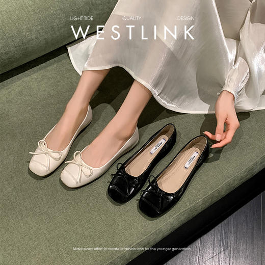 西遇蝴蝶结单鞋女新款秋季百搭通勤瓢鞋芭蕾风圆头浅口平底鞋V1656932 商品图0