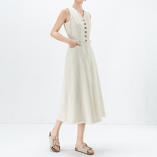 丁摩 纯棉无袖开叉牛仔连衣裙设计感气质长裙65455 商品图1