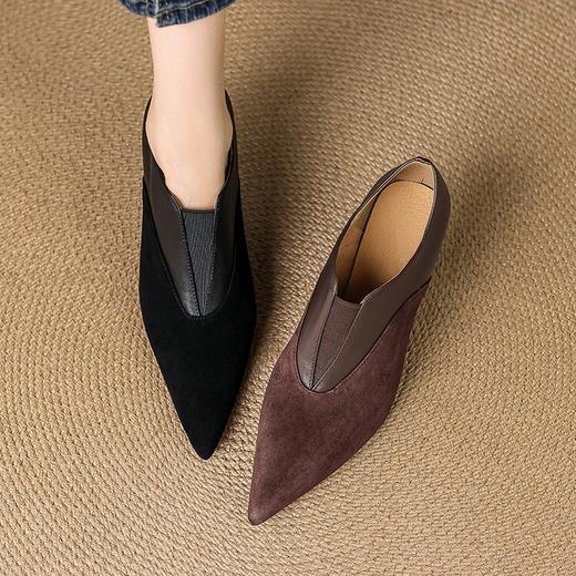 【预售5天】秋季欧美风时尚新款尖头细跟高跟拼接深口真皮单鞋子SLLK&sl-8130 商品图2