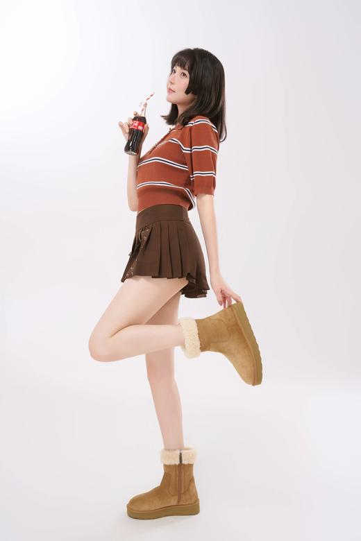 【隆丰起程--雪地靴专场】女士冬季泰迪绒羊毛边拉链中筒双层底雪地靴SW5W120YW 商品图3