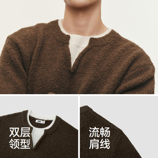 森马毛衫男冬季假两件V领针织衫含羊毛2025新款拼色时尚内搭毛衣 商品图3