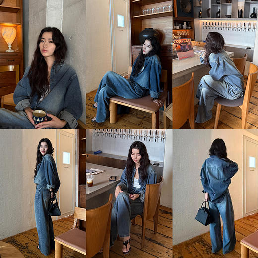 HIDEMI 多重水洗做旧感牛仔蓝泛白丹宁牛仔廓形外套式衬衫 商品图3