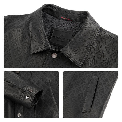 【绵羊皮/满身雕花】柒牌真皮皮衣翻领休闲商务外套秋冬新款男装129J70440 商品图3