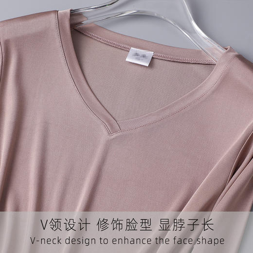 丁摩 真丝纯色V领7分袖遮肉显瘦桑蚕丝亲肤透气T恤上衣TX-019 商品图1