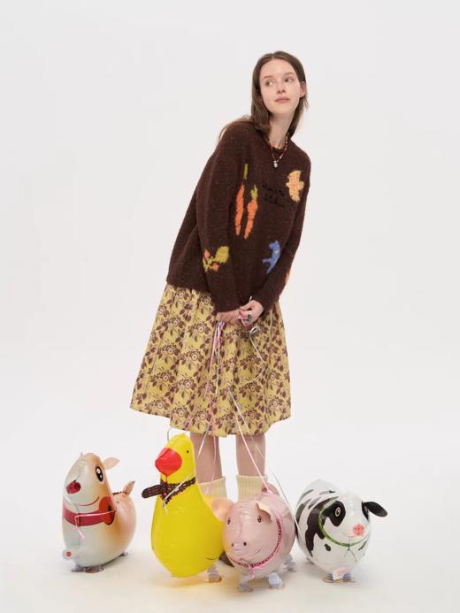 local tag/lt25awk12/秋天果实 手绘印花半裙 姜黄色复古蓬蓬裙 商品图3