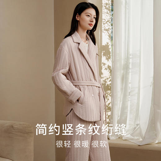 金三塔桑蚕丝简约条纹丝绵衣裤套女宽松舒适秋冬保暖家居服套装  YSFFD202 商品图1
