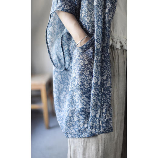 雀说原创夏季设计款无袖松弛感苎麻印花国风复古坎肩马甲AL2480 商品图1