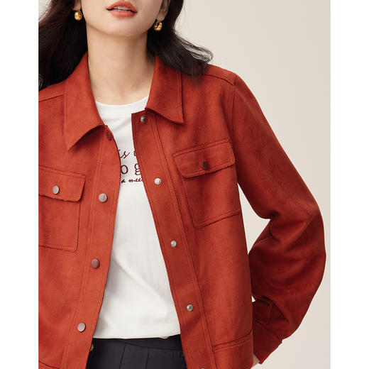 【09/03新品】熙世界仿生麂皮绒短外套女高级感2025秋装法式工装夹克小个子上衣 商品图4