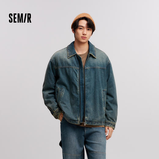 森马夹克男冬宽松痞帅美式复古水洗牛仔外套时尚百搭棉服拉链开衫 商品图1
