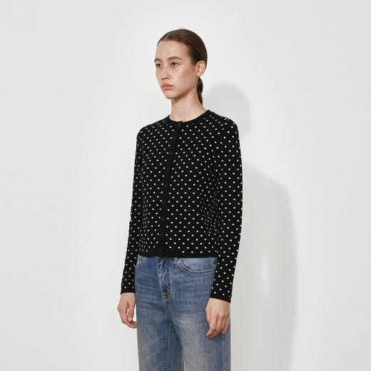 NUTH美利奴羊毛黑白波点修身短款长袖针织开衫女 商品图6