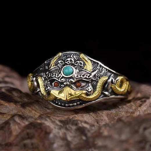 藏式纯银立体金翅大鹏鸟戒指男女款复古指环民族风高级感精致时尚 商品图1