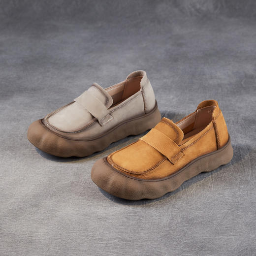 复古休闲百搭头层牛皮，真皮软底手工单鞋一脚蹬乐福鞋ZM258566 商品图3