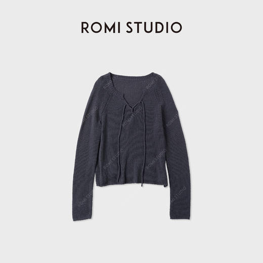 ROMI STUDIO“秋意昂然”棉质系带波纹肌理质感长袖毛织RWCRSZ3896 商品图0