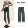 百媚生 直筒牛仔裤女高腰显瘦卷边九分小个子烟管裤子QYL-3733 商品缩略图1