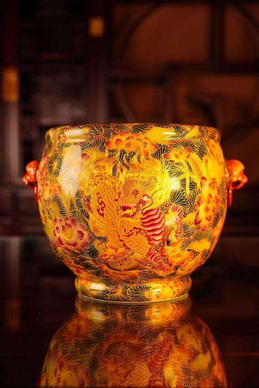 金丝珐琅和和美美麒麟兽耳聚宝缸 商品图0