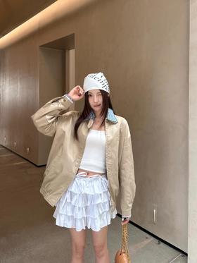 【顶顶好的】Miu Miu缪缪 25Fw 贴布绣格纹假两件夹克外套 定织定染高支数斜纹纺织面料 质感满满 时髦尖子生早秋搭配！复古又时髦 不用费心搭配 一件穿出叠穿高级感~