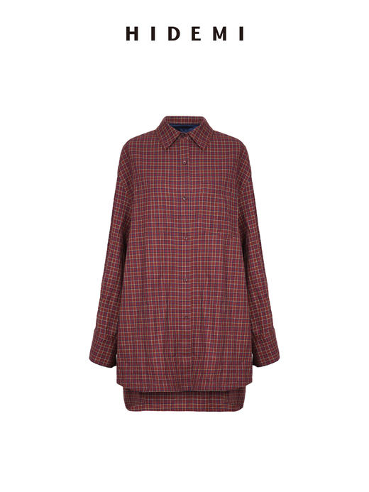 HIDEMI 进口自然棉色织格纹极简廓形经典款宽松知识分子衬衫 商品图7
