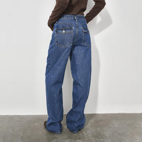 NUTH复古蓝水洗宽松阔腿直筒牛仔裤女（发货时间同步天猫）