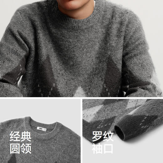 森马毛衫男冬季仿马海毛格纹提花针织衫2025新款复古学院风情侣装 商品图3