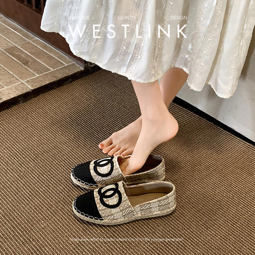 西遇小香风渔夫鞋女新款秋季法式一脚蹬平底鞋配裙子草编单鞋V1756994 商品图3