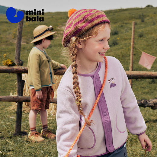 迷你巴拉男女童毛绒外套儿童抗静电摇粒绒秋保暖撞色长袖上衣 商品图1