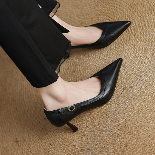 【预售5天】职场女王范植鞣软羊皮工作鞋秋细跟高跟尖头真皮浅口单鞋MLJ&C165 商品图4