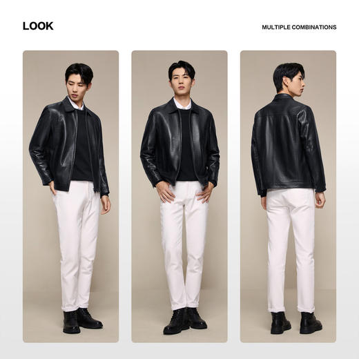 【仿鳄鱼纹】柒牌男装真皮皮衣2025秋季新品防风翻领拉链朋克外套129J70580 商品图2